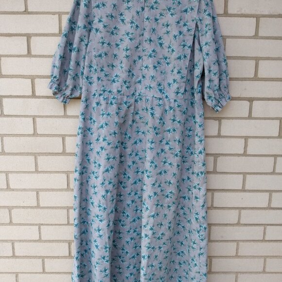 Amish Mennonite Cape Dress PLUS SIZE 43" B 42" W Gray Blue Floral Handmade - Picture 2 of 9